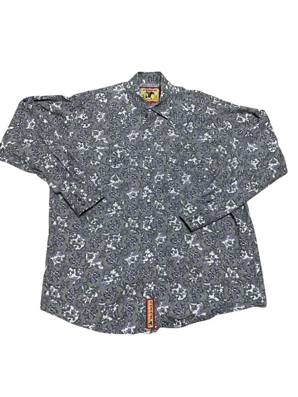 Cinch Classic Cowboy Collection Paisley Long Sleeve Shirt M Pearl Snap Mens